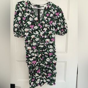 Veronica Beard Black Floral Midi Dress with White and Pink Blossoms